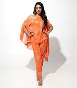 Orange floral printed off shoulder co ord set