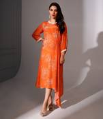 Orange floral printed midi dress