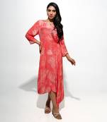 Coral asymmetric hemline midi dress