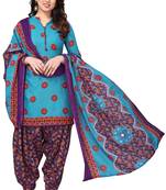 Sky blue printed cotton unstitched salwar salwar suit material