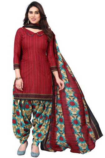 Maroon printed cotton unstitched salwar salwar suit material