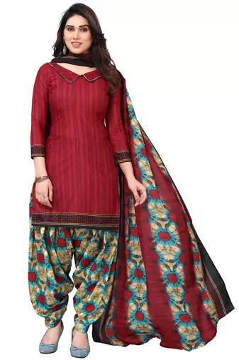 Maroon printed cotton unstitched salwar salwar suit material