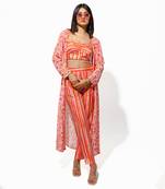 Orange floral printed jacket set