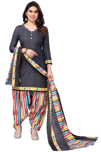 Grey printed cotton unstitched salwar salwar suit material