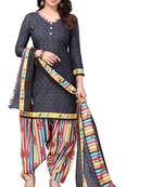 Grey printed cotton unstitched salwar salwar suit material