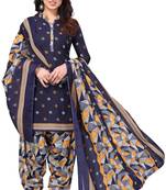 Navy blue printed cotton unstitched salwar salwar suit material