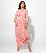 Off white floral printed cowl dress