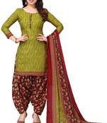 Mahendi green printed cotton unstitched salwar salwar suit material