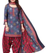Navy blue printed cotton unstitched salwar salwar suit material