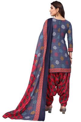 Navy blue printed cotton unstitched salwar salwar suit material 2