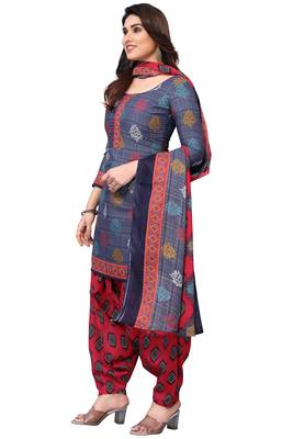 Navy blue printed cotton unstitched salwar salwar suit material 3