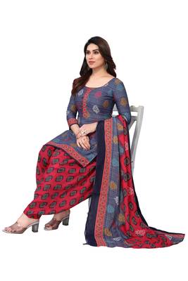 Navy blue printed cotton unstitched salwar salwar suit material 4