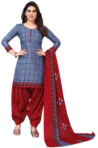 Blue printed cotton unstitched salwar salwar suit material