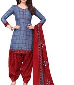 Blue printed cotton unstitched salwar salwar suit material