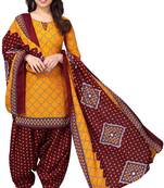 Yellow printed cotton unstitched salwar salwar suit material