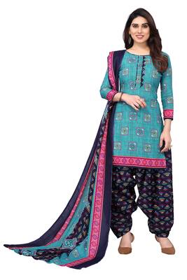 Sky blue printed cotton unstitched salwar salwar suit material 1