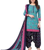 Sky blue printed cotton unstitched salwar salwar suit material