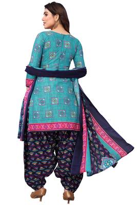 Sky blue printed cotton unstitched salwar salwar suit material 2