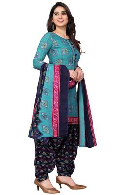 Sky blue printed cotton unstitched salwar salwar suit material 3