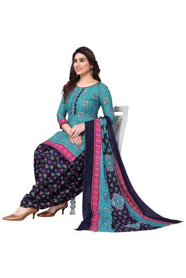 Sky blue printed cotton unstitched salwar salwar suit material 4