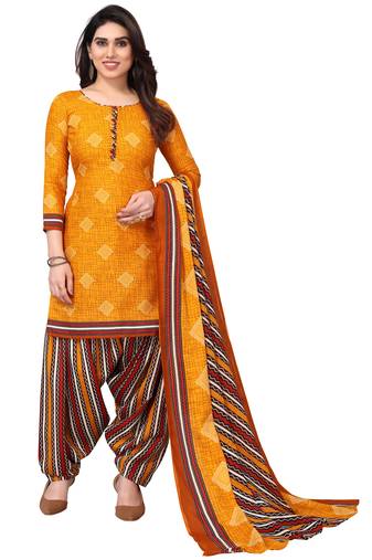 Yellow printed cotton unstitched salwar salwar suit material