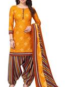 Yellow printed cotton unstitched salwar salwar suit material