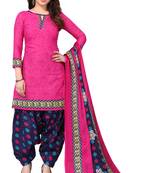 Pink printed cotton unstitched salwar salwar suit material