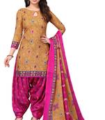 Beige printed cotton unstitched salwar Material