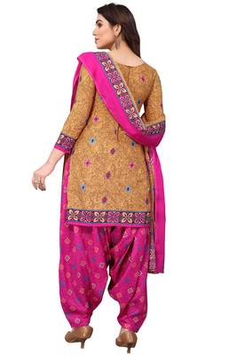 Beige printed cotton unstitched salwar Material 2
