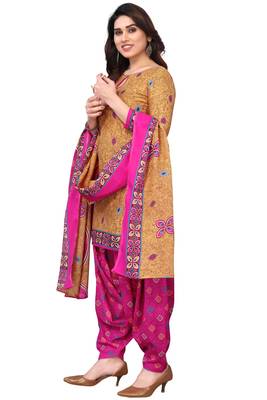 Beige printed cotton unstitched salwar Material 3