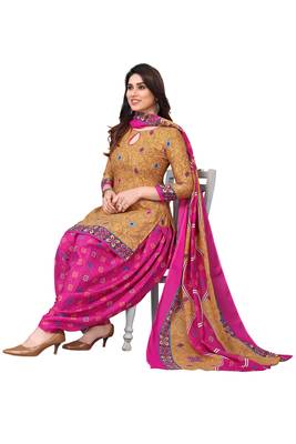 Beige printed cotton unstitched salwar Material 4