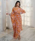 Orange & lavender abstract printed asymmetric kaftaan dress