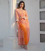 Orange & lavender stripe printed kurta set
