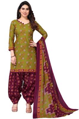 Mahendi green printed cotton unstitched salwar salwar suit material 1