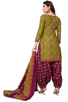 Mahendi green printed cotton unstitched salwar salwar suit material 2