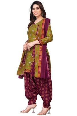 Mahendi green printed cotton unstitched salwar salwar suit material 3