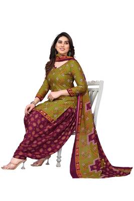 Mahendi green printed cotton unstitched salwar salwar suit material 4