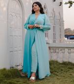 Sky blue solid twisted detail kurta set