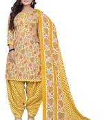 Yellow & orange printed cotton unstitched salwar salwar suit material