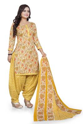 Yellow & orange printed cotton unstitched salwar salwar suit material 2