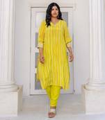 Lime green striped printed kurta set