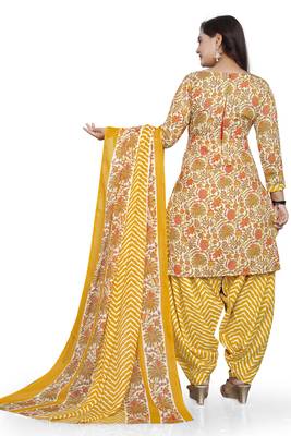 Yellow & orange printed cotton unstitched salwar salwar suit material 4