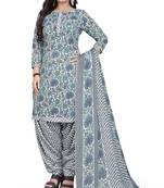 Grey & green printed cotton unstitched salwar salwar suit material