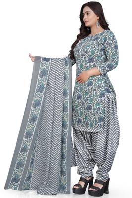 Grey & green printed cotton unstitched salwar salwar suit material 2