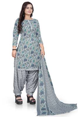 Grey & green printed cotton unstitched salwar salwar suit material 3
