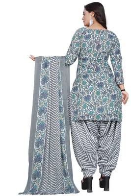 Grey & green printed cotton unstitched salwar salwar suit material 4