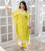Lime green abstract printed kaftan set