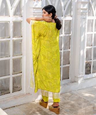 Lime green abstract printed kaftan set 3