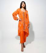 Orange floral print kurta set