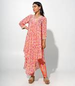 Pink floral printed asymmetric hemline kurta set